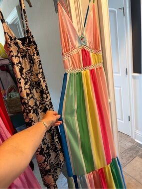 Flying Tomato Multicolor Rainbow Striped Maxi Dress